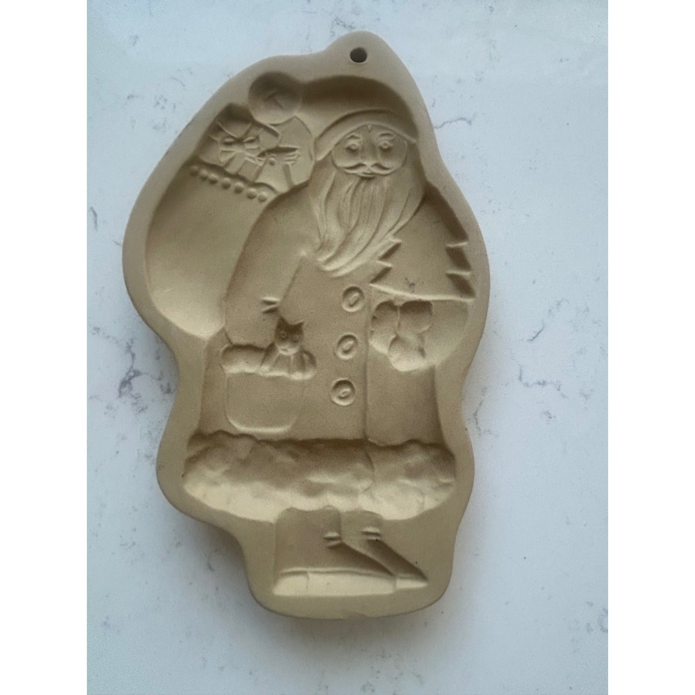 Vintage 1983 Brown Bag Cookie Art Santa Claus Stoneware Cookie Mold Christmas